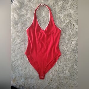 Small Red and White Halter Bodysuit